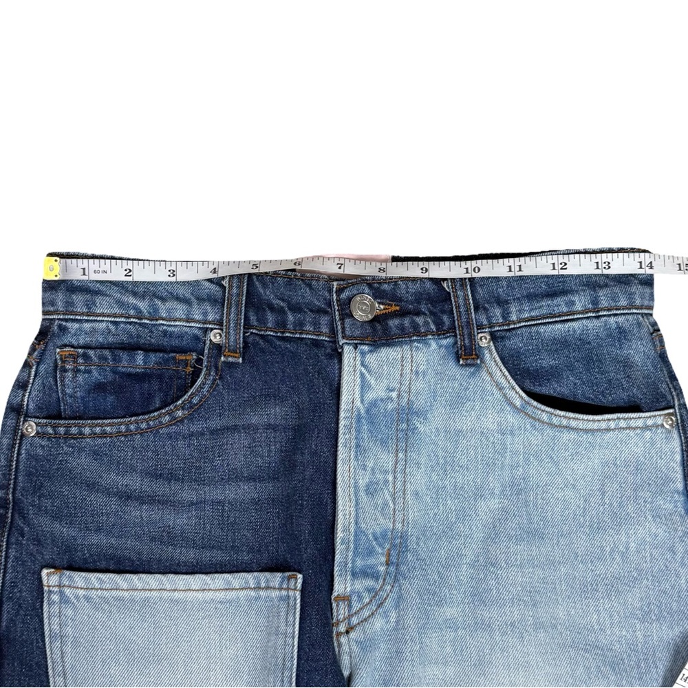 REVICE Matchmaker Love at
First Sight Blue Jeans Patchwork Crop Button Fly EUC - Picture 14 of 14